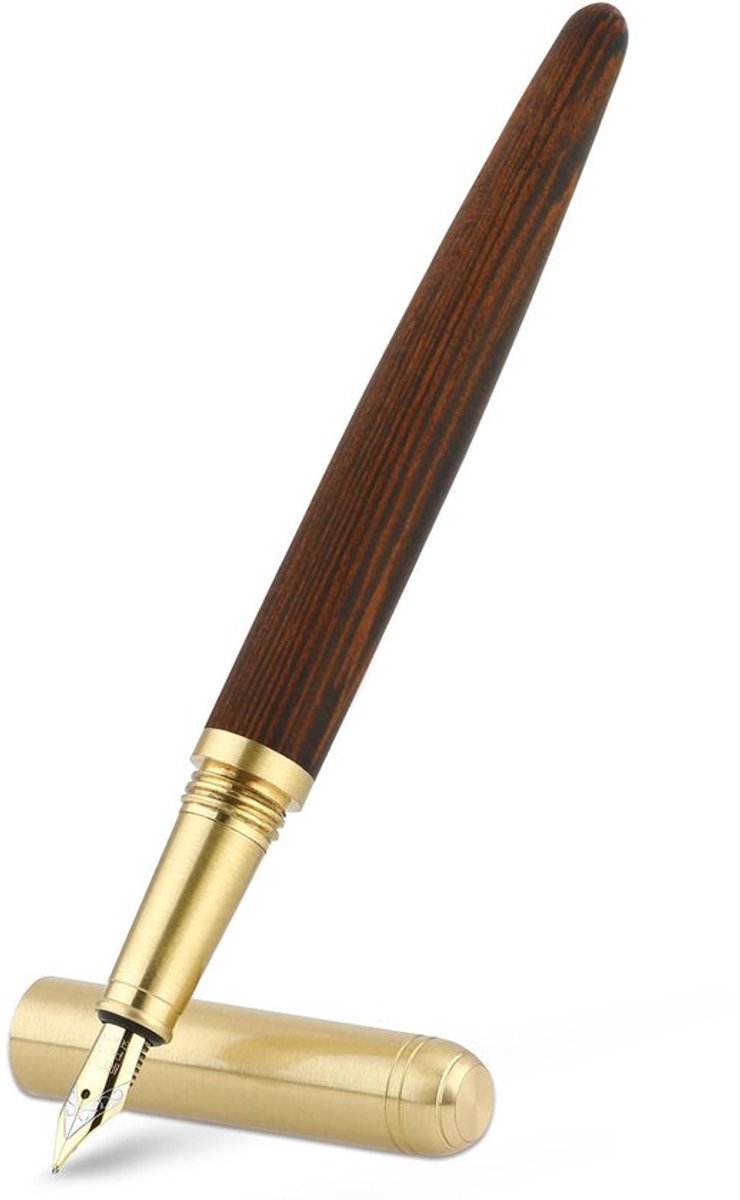 Houten Vulpen Handgemaakt - Vintage Luxe Pen - 0,5 mm Fijne Punt - Zakelijke Pen - Soepel Schrijven - 14,8 cm Lengte - Vulpennenset