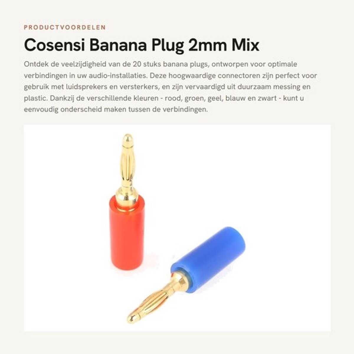 Banana Plug 2mm - Mix van kleuren - Voor versterkers en audiokabels - 20 stuks - Audiokabels - Voor optimale geluidskwaliteit - Geschikt...