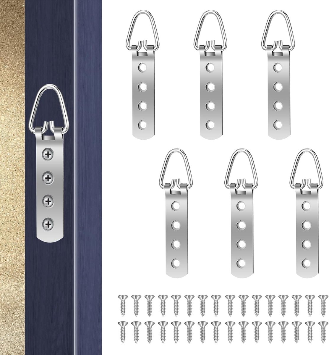 SnelShoppen - D Ring Picture Hangers voor Zware Foto's, 6 Stuks Super Sterke Hangers met 24 Schroeven, Ideaal voor Kunstwerken, Spiegels en Kleding, R