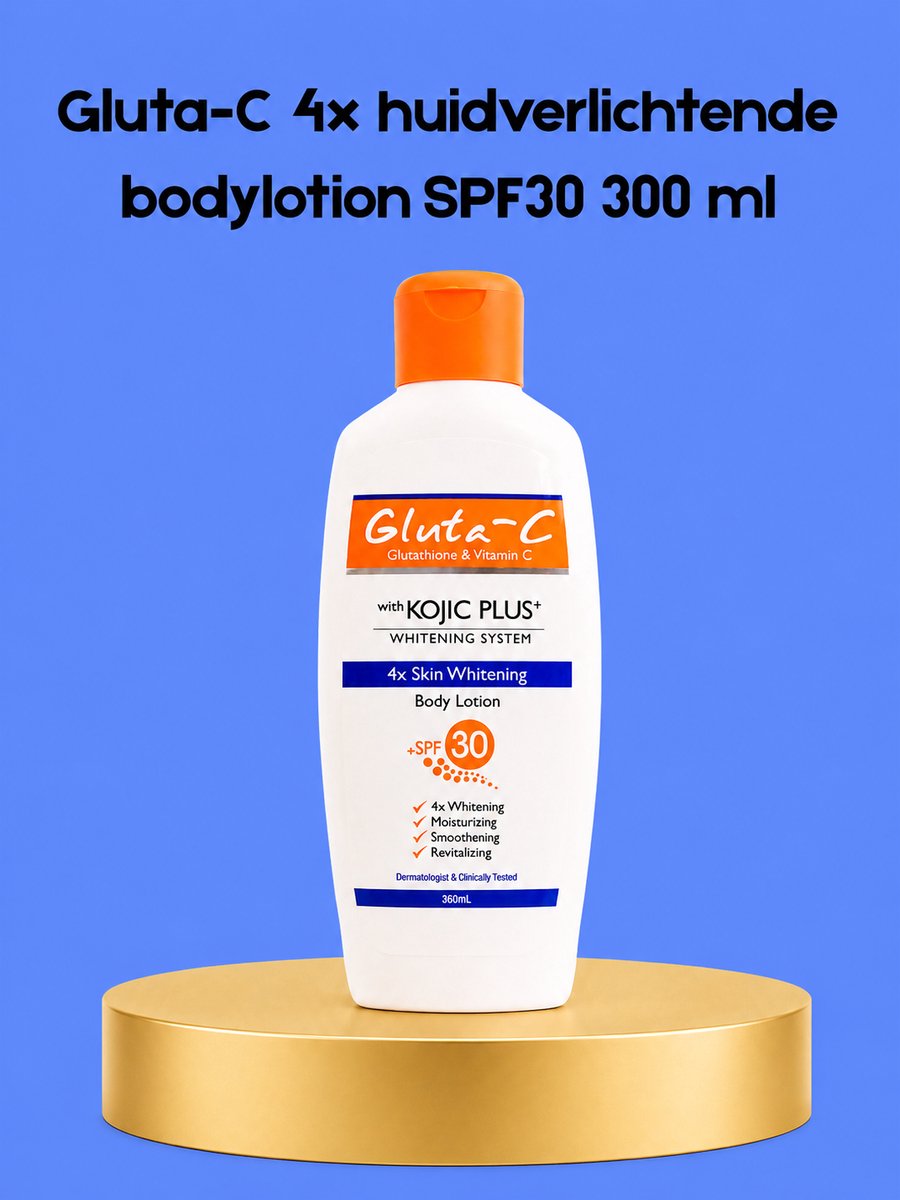 Gluta-C 300 ml Skin Lightening Body Lotion SPF 30 – Verhelderende & Beschermende Body Lotion – Verminderde Donkere Vlekken, Egaliseert de Huidtint & Beschermt tegen UV-stralen – Voor een Gladde, Stralende & Gezonde Huid