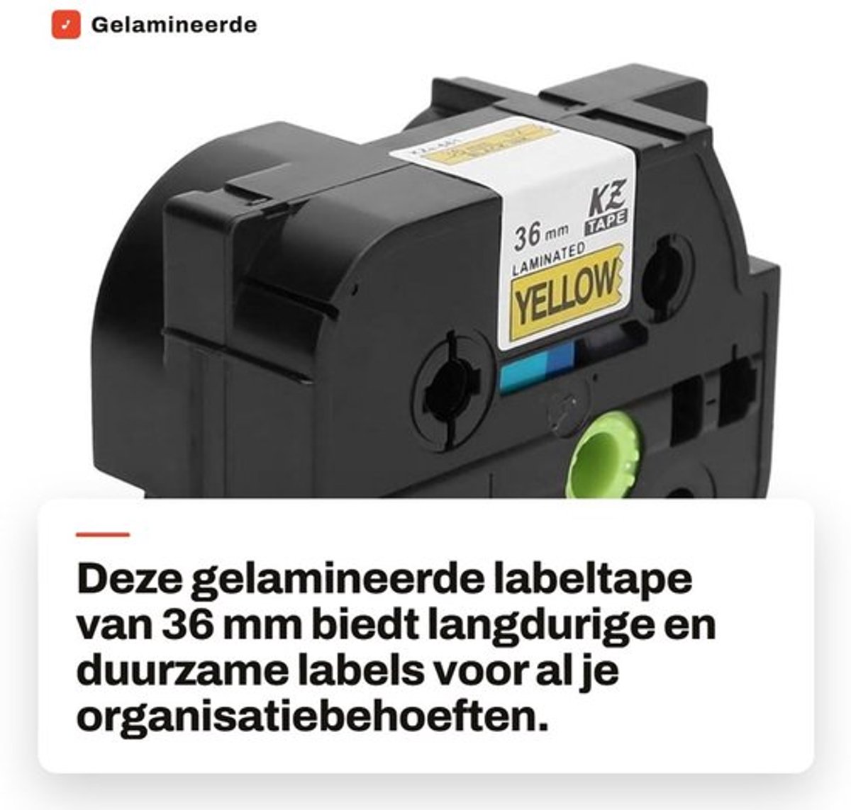 Labeltape 36 mm x 8 m - Gelamineerde Plakband - PET Materiaal - Compatibel met PT-9700PC/PT-3600 - Zwart op Geel - Permanent Drukeffect - Etikettape