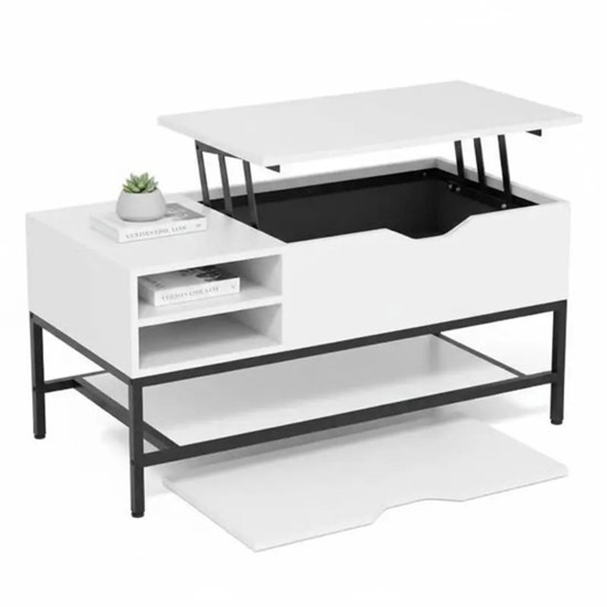 Opklapbare salontafel met verborgen vak en uitneembare plank-wit - AliExpress 1503