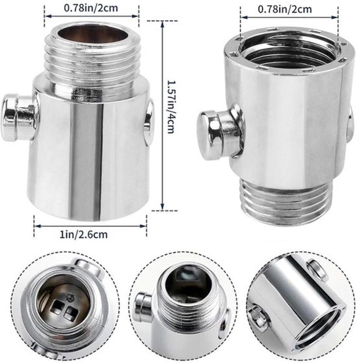 Afsluitklep 3 Stuks - Douche Flow Control Ventiel - Douchekop Slang Adapter - Waterbesparing - Chroom Afwerking - G1/2" Verbindingsgrootte - Waterregelaar