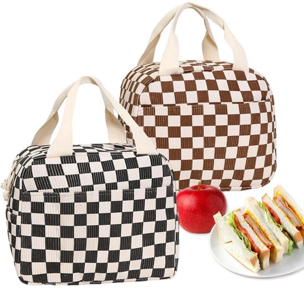 Lunchbox 2 Stuks - Isolatietas - Koeltas - Corduroy/Aluminiumfolie - Zijdelingse Handgrepen - Warmte-isolerend