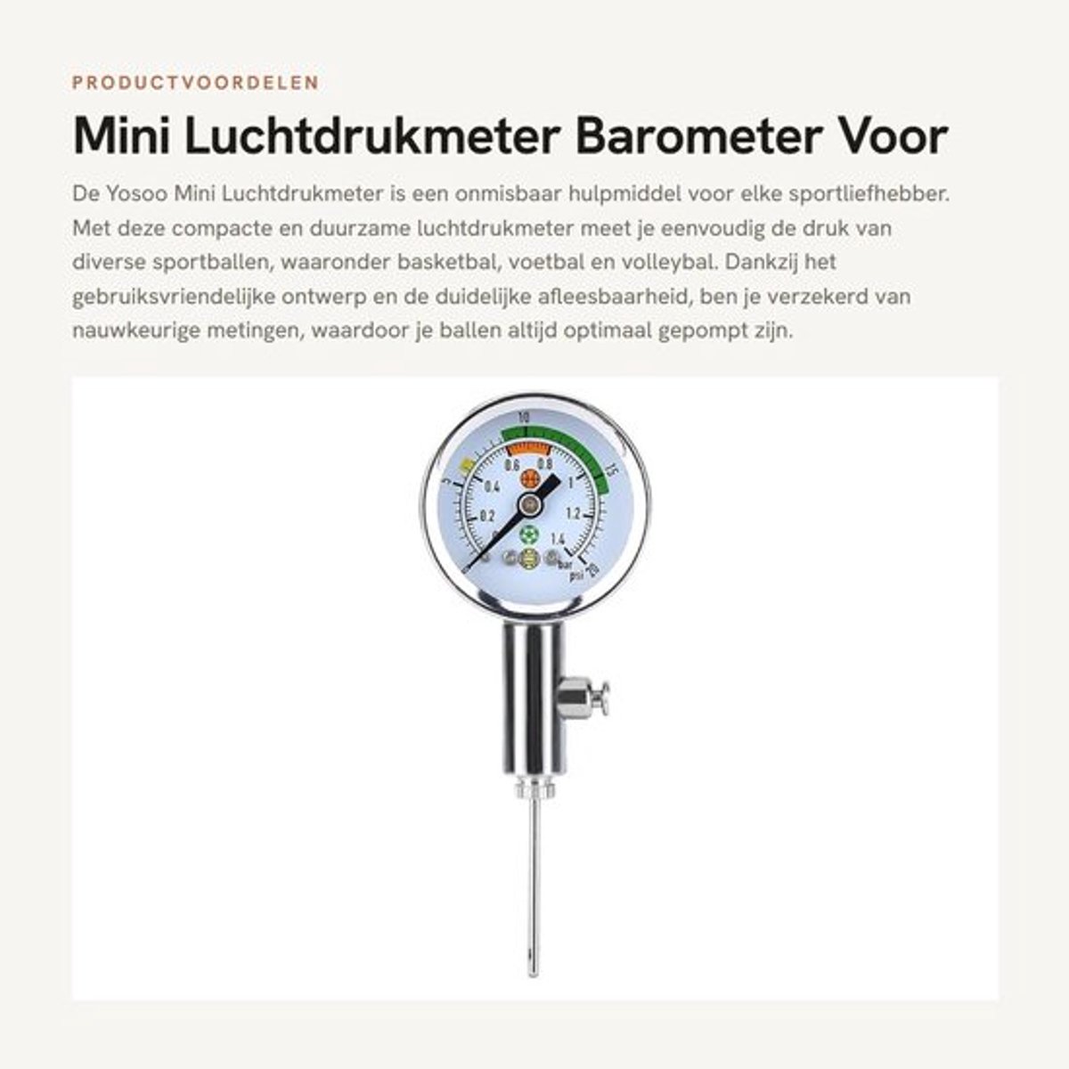 Drukmeter Compact - Manometer - Luchtdrukmeter - Ballenmeter - Lichtgewicht - Duurzaam Materiaal - Baldrukmeter