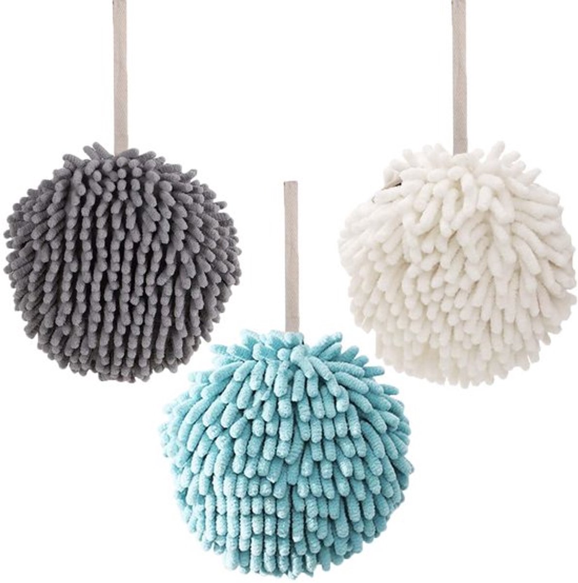 Handdoekbal - Sneldrogend - Grijs + Blauw + Wit - Absorberend - Microvezel - Handig voor dagelijks gebruik - 17 x 17 cm