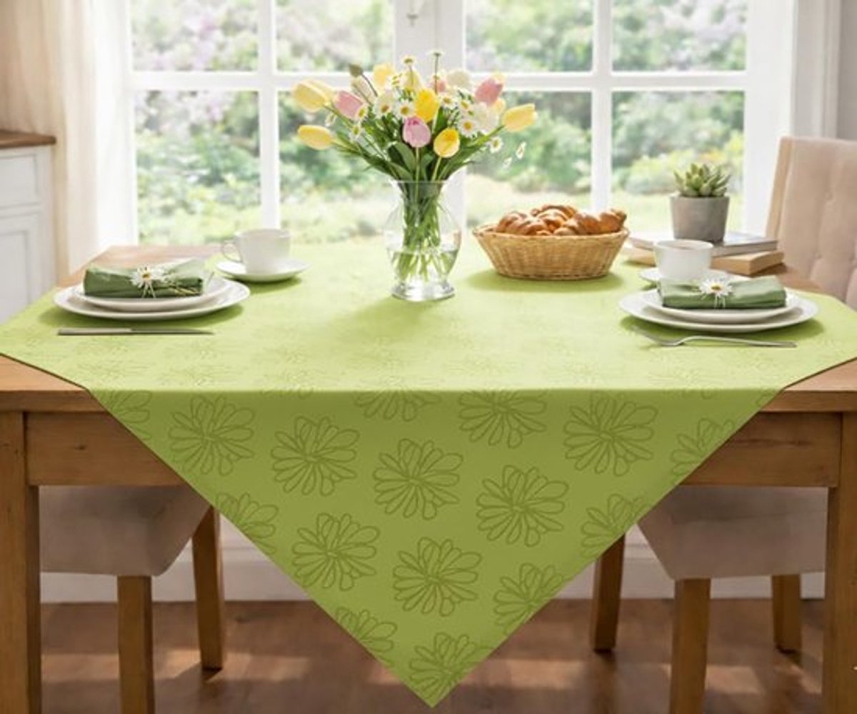 Kussenhoes 85x85 cm - Groen Bloesemdesign - Onderhoudsarm - Machinewasbaar - Stijlvol en Elegant - Hoogwaardig Vakmanschap - Tafelkleed