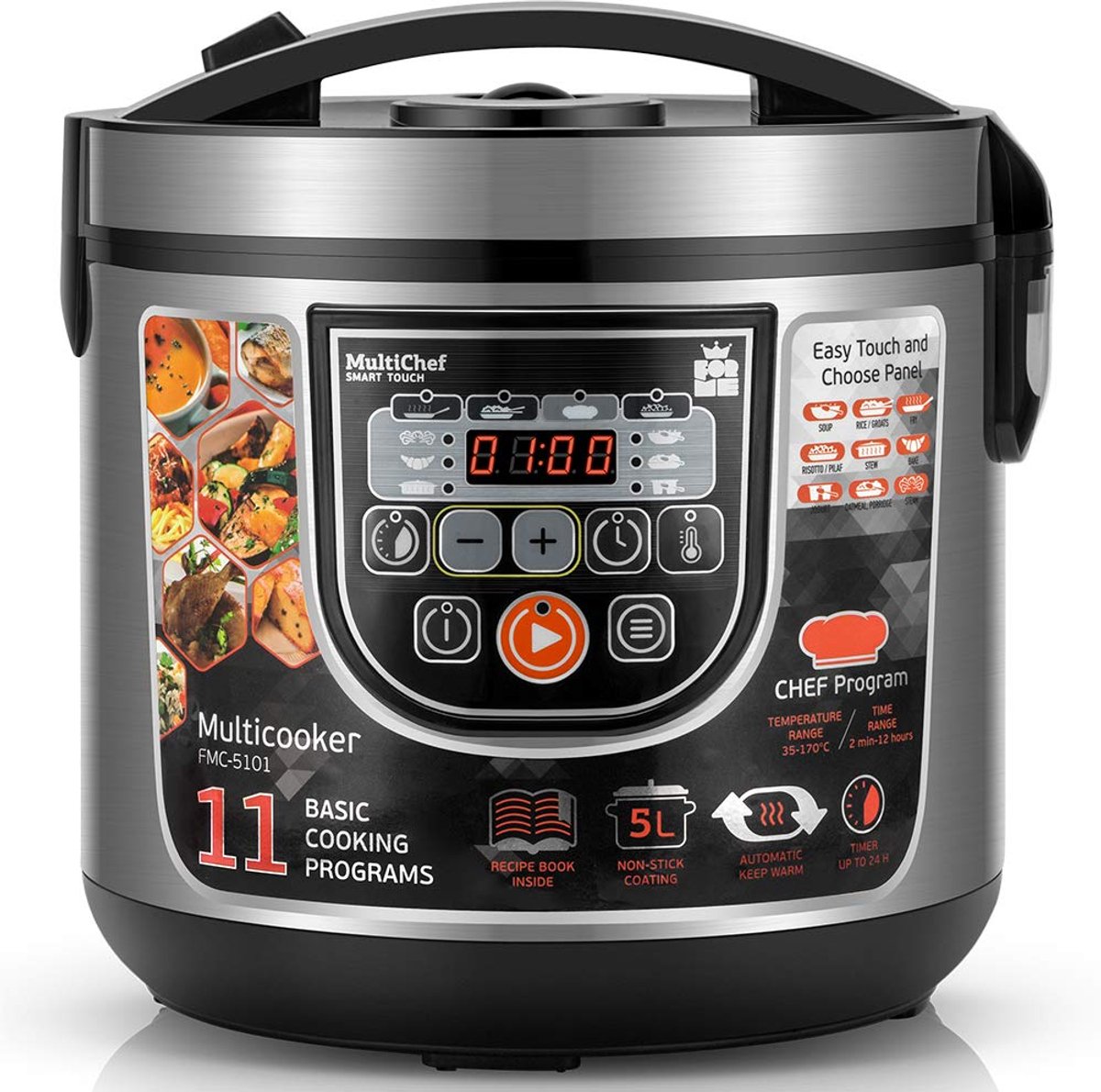 SnelShoppen - Rijstkoker 11 in 1 met Stoomfunctie en Timer - 5L Antiaanbak Binnenpot - 860W LED Display - Ideaal voor Keuken, Feest en Camping