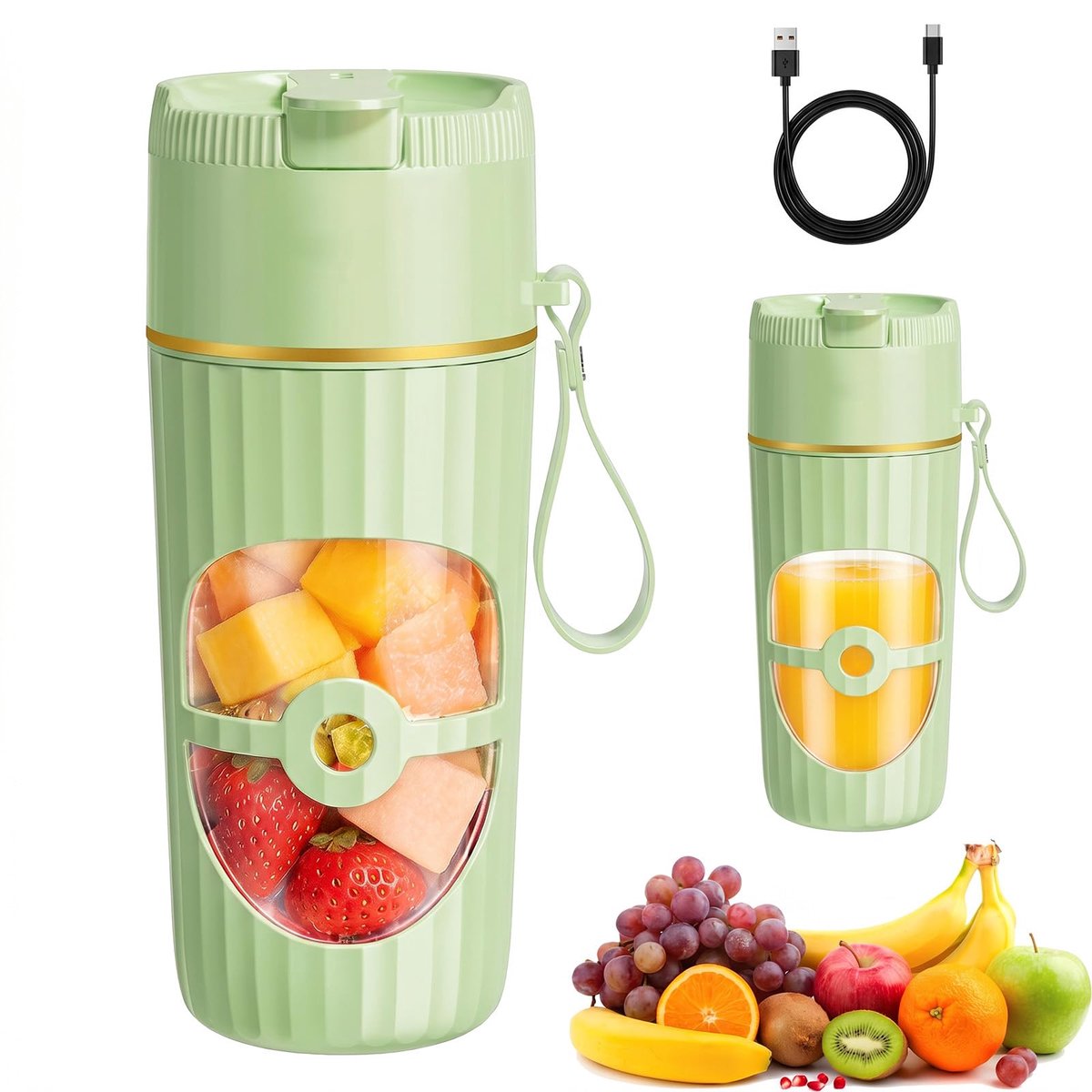 SnelShoppen - Draagbare Mixer 400 ml Smoothie Maker To Go - Mini Blender met 10 Roestvrijstalen Messen - USB Oplaadbaar - 1300 mAh Batterij - BPA-vrij