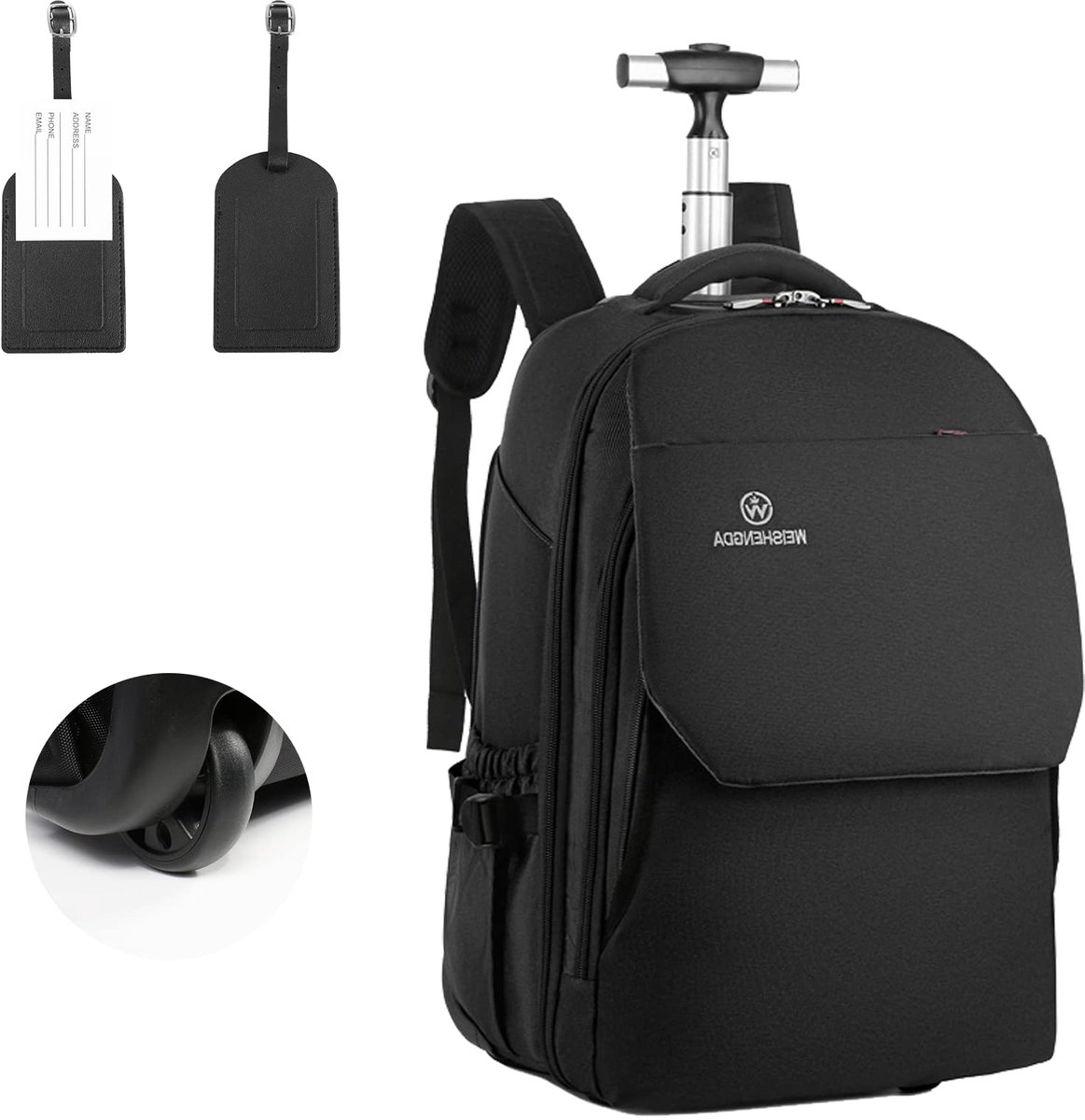 SnelShoppen - Laptoprugzak met wieltjes 48,2 cm (19 inch) waterdicht, stille wielen, laptopvak tot 39,6 cm (15,6 inch) voor zakenreizen en dagelijks g