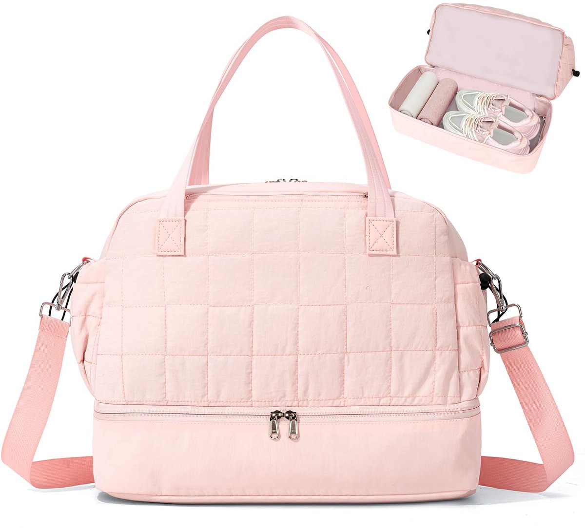 SnelShoppen - Lichtgewicht 30L Reistas met Schoenenvak en Natte Zak voor Vrouwen - Roze Weekender Hand Bagage voor Zwangerschap, Reizen, Feest en Dagj