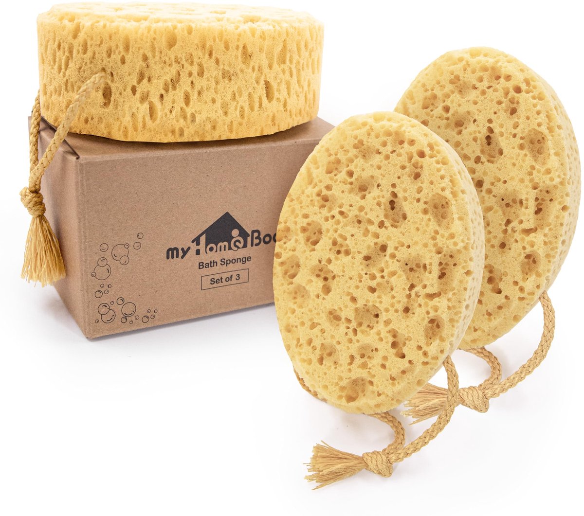 SnelShoppen - myHomeBody Premium Badspons, Schuim Loofah-Spons, Lichaamsspons Douche, Groot Formaat, Veel Schuim, Ovaal, 3 Stuks, Perfect voor Thuis e