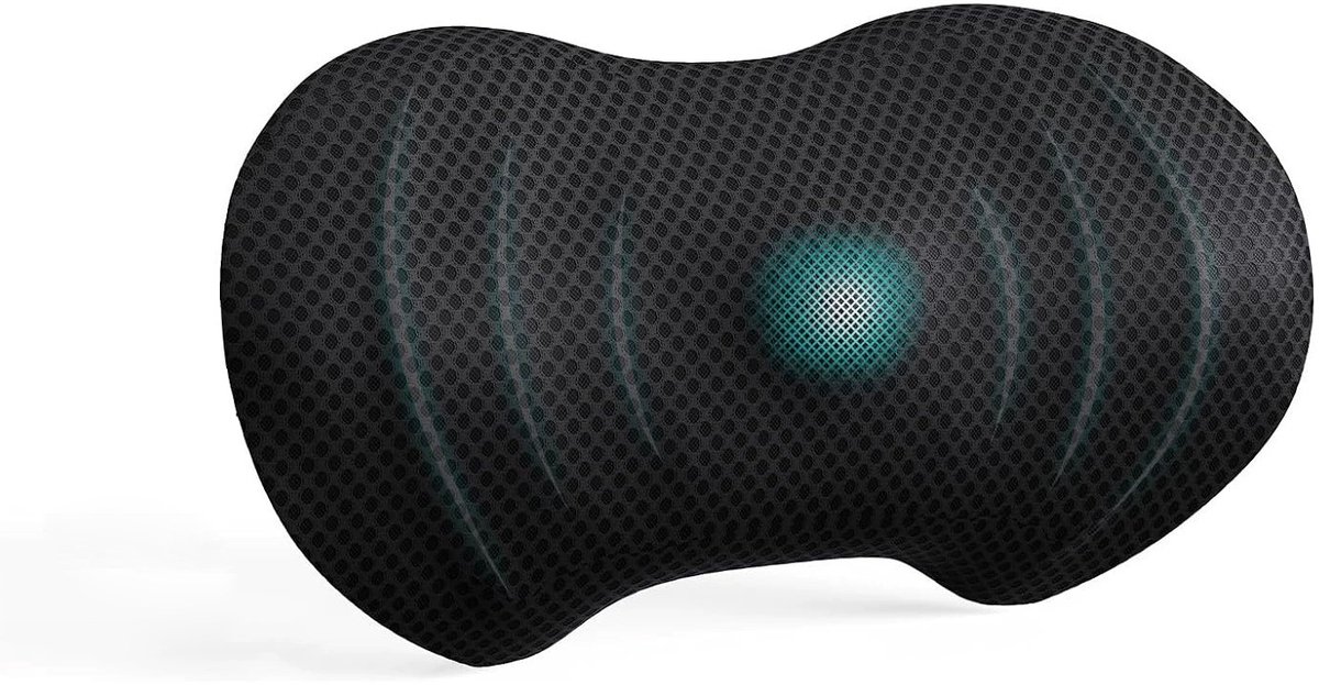 Ergonomisch botvormig lendensteunkussen zwart voetbalnetstof, traagschuim rugkussen met drukcentrum markering, onderrugondersteuning voor bureau, auto en bed tegen rugpijn