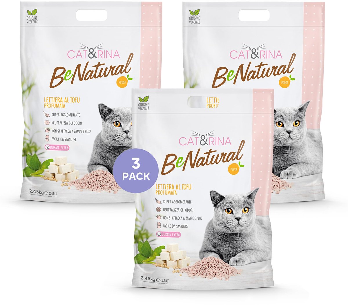 SnelShoppen - BeNatural Tofu Kattenbakvulling 5,5l, Klonterend, Plantaardig, Voor Maximaal 30 Dagen Gebruik, Biologisch Afbreekbaar, 3 Stuks