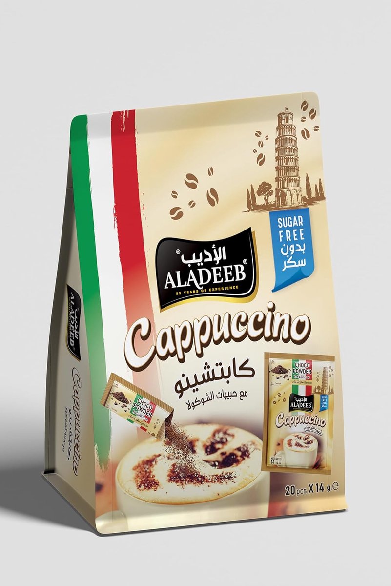 Aladeeb Cappuccino Poeder met Chocolade, Suikervrij, 20 x 14g