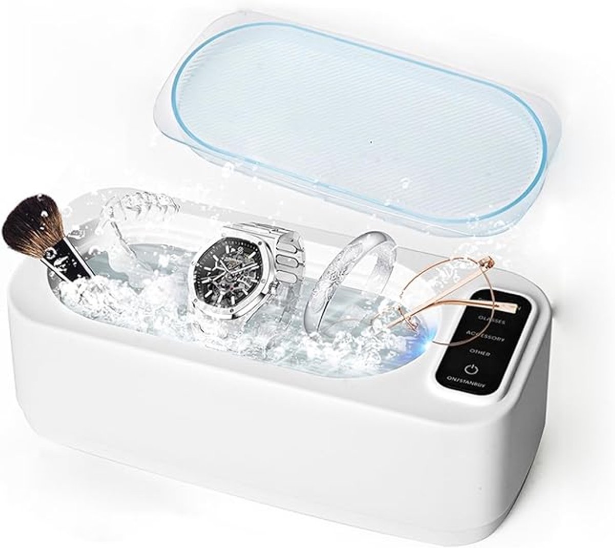 Ultrasoonreiniger – 350 ml ultrasoonbad – 50KHz ultrasone brilreiniger – met 4 instellingen – draagbare ultrasoonreiniger voor sieraden, brillen, diamanten, kunstgebitten, horloges.