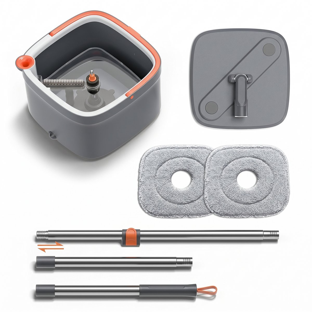 Home & Marker – Spinmop Dweilsysteem met Emmer – Dweilset met Gescheiden Schoon & Vuil Water – 360° Draaibare Zelfreinigende Mop – RVS Steel – Inclusief Wasbare Microvezel Dweilpads - MOPBUCK