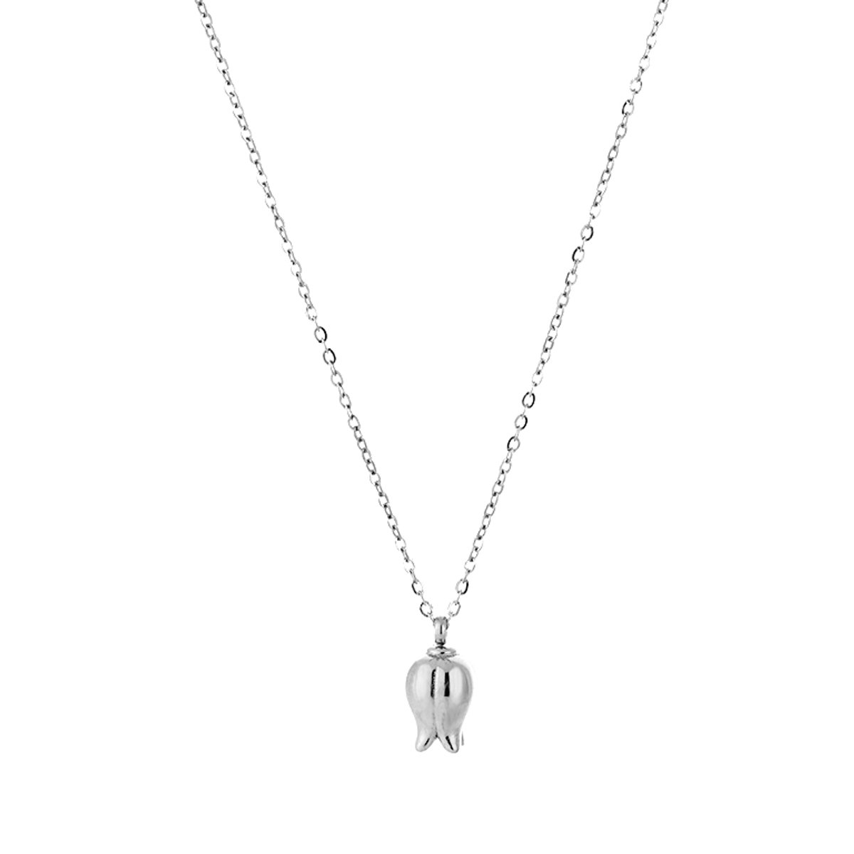 Modieuze Roestvrij Stalen Ketting - Fijne Ketting met Tulpje Amsterdam Collectie - Stainless Steel Sieraad - Zilver