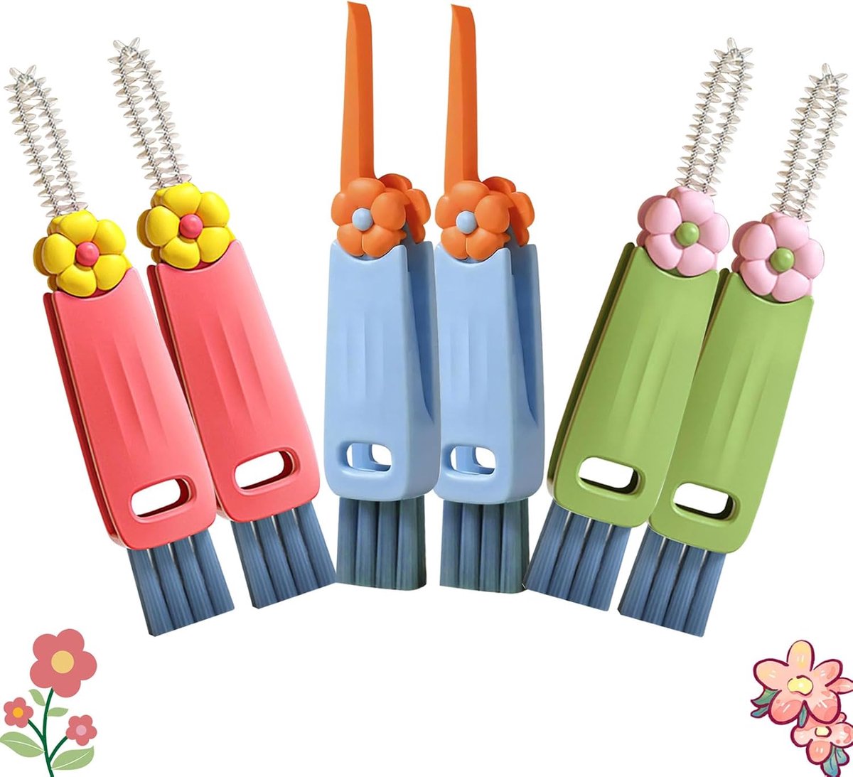 Set Van 6 3-In-1 Flessenborstel - Flessenrager - Reinigingsborstelset voor Flessen - Waterflesborstel - 180 Draaibare Borstelkop - Multifunctionele - Voor Deksels Van Bekers, Toetsenborden, Voegen Tussen Tegels, Flessen