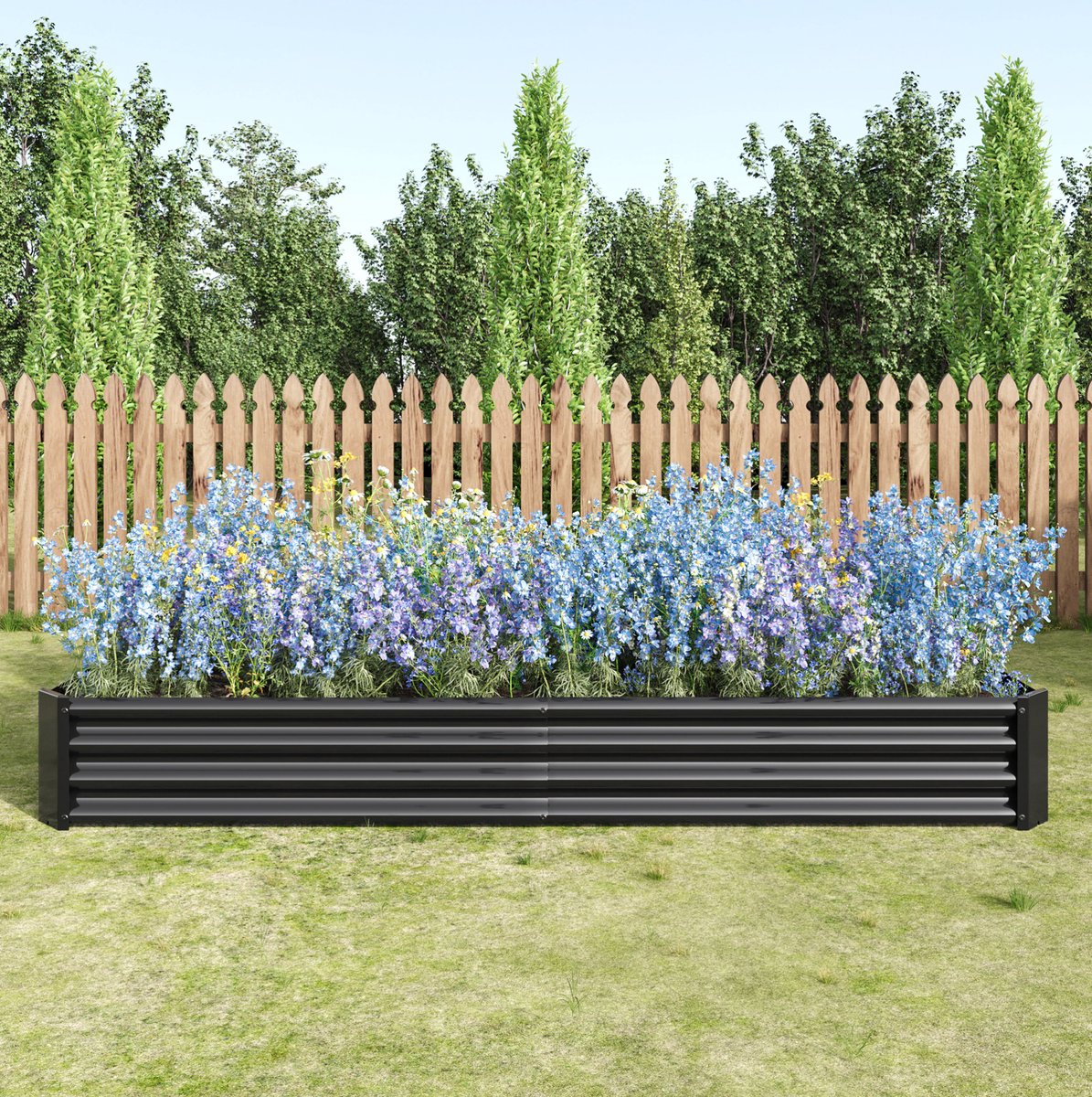 Moestuinbak Metalen Verhoogd Bed 232 X 113,5 X 30 Cm Zwart Gelegeerd Staal Zonder Bodem Voor Groenten Kruiden Bloemen In Tuin