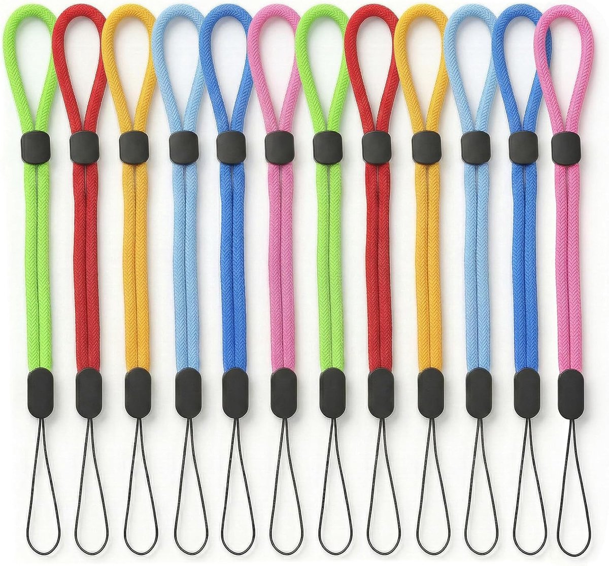 Kleurige verstelbare polsbanden voor sleutels, camera's, USB-sticks en ID-tags - 12 stuks