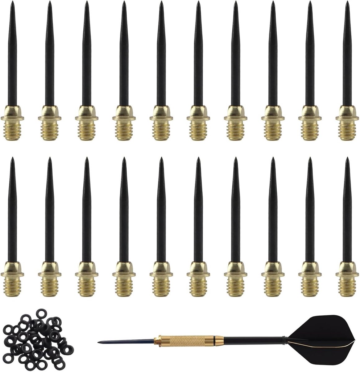 Dartpunten Set - Staal Rubber Ringen - Dart Pijlen Ombouwen - Roestvrij Staal - 20 Stuks - Zwart Goud