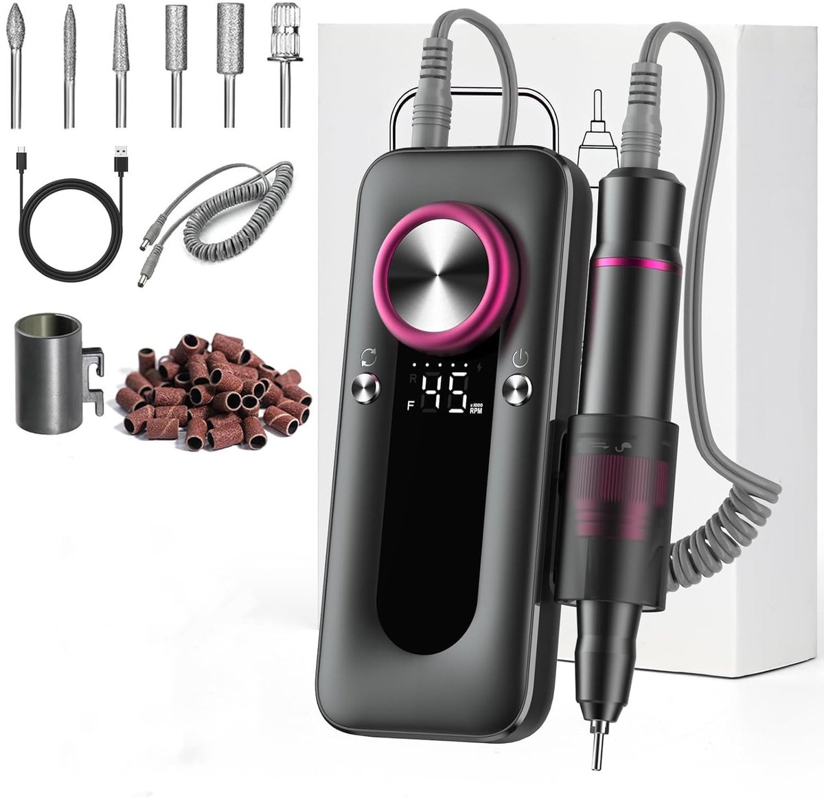Elektrische nagelfrees 45000 tpm Oplaadbare professionele elektrische nagelvijl 4000 mAh USB-oplaadbare draagbare elektrische nagelvijl met nagelbitjes LCD-display voor acryl- en gelnagels