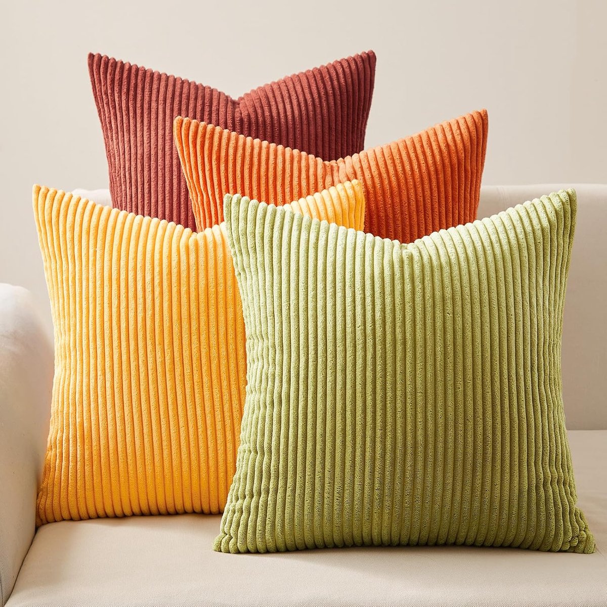 Kussen - 45x45 cm, herfstcollectie - zachte decoratieve kussens, geschikt voor bank, bed, woonkamer en slaapkamer voor kinderen - oranje/geel/groen - set van 4 stukken