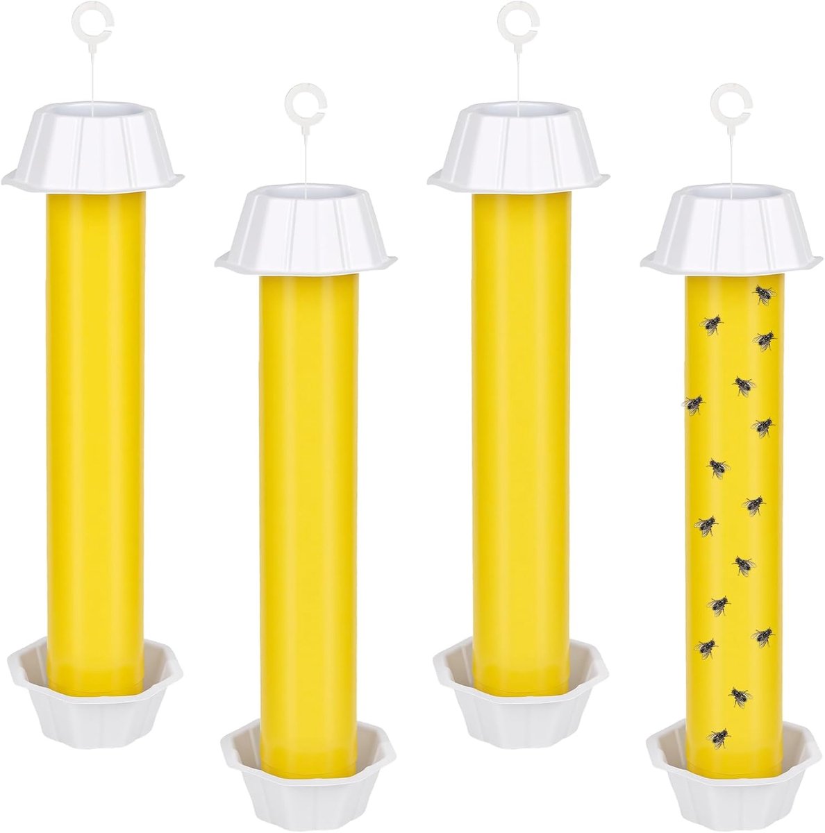 4-Pack Vliegenval - Staande en Hangende Grote Fruitvliegenval - Kleverige Mosquito Fly Bait Roll - Muggen Killer Stick - Fly Trap - Muggenvanger met Plakstrips - Muggenspray - Geschikt voor Binnen en Buiten - Geel/Wit - 25*3.5*3.5cm