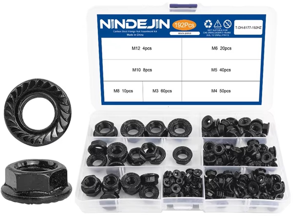 DW4Trading Assortimentsdoos Zwart Geplateerde Flensmoeren M3 t/m M12 - Metrisch - 192 Delig