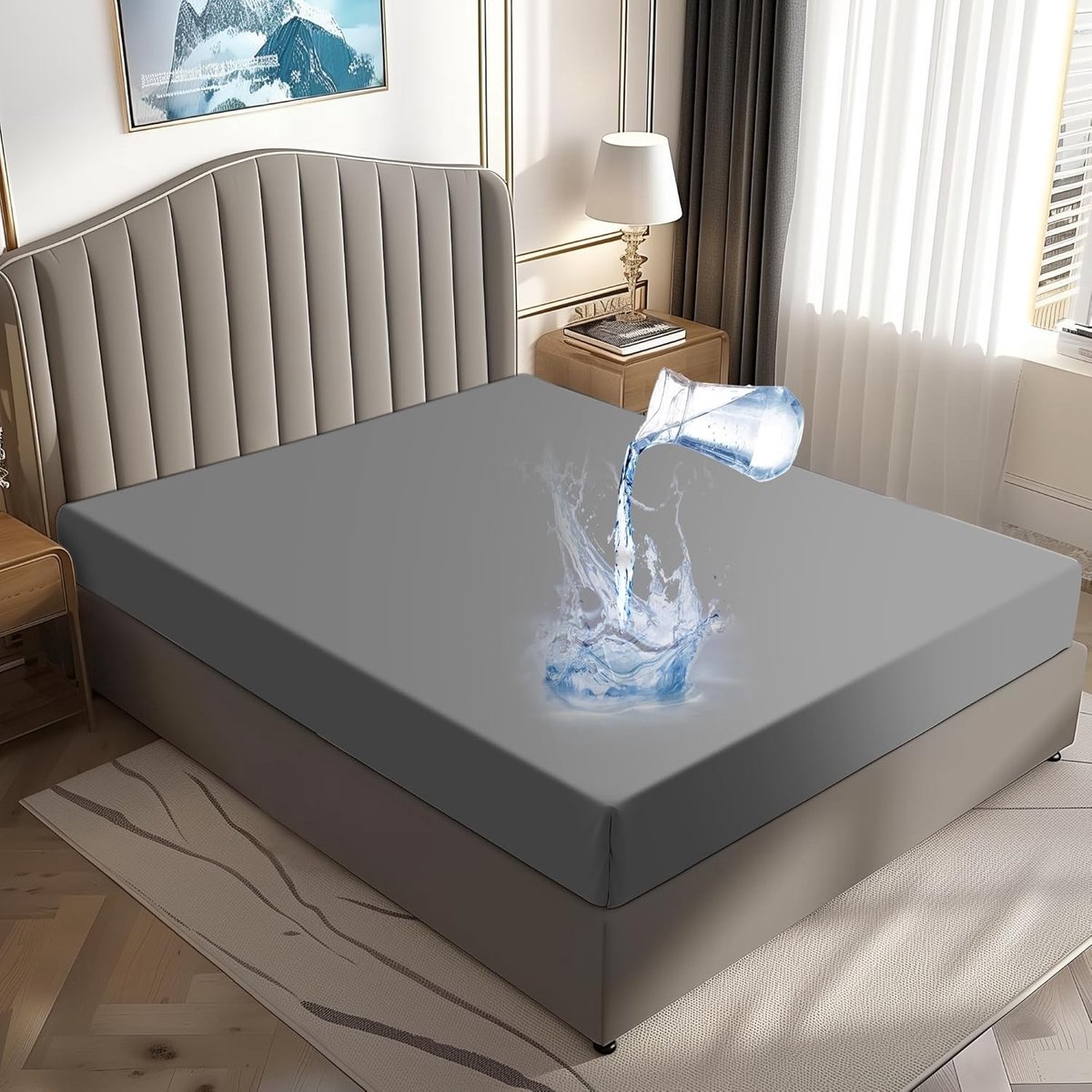 Waterdichte en Ademende Matrasbeschermer 140 x 200 cm, Wasbaar en Hygiënisch, Anti-Mijt Incontinentiepad in Grijs