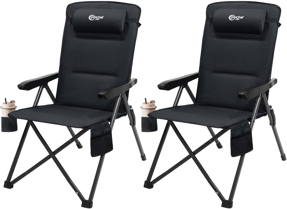 SnelShoppen - Portal Camping Stoel Recliner 2 STKS - Comfortabele Vouwstoel - Ideaal voor Camping, Tuin, Festivals - Lichtgewicht, Verstelbaar, Duurza