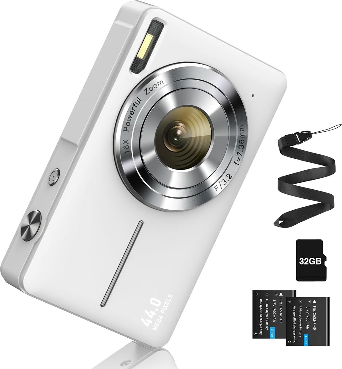 Digitale Camera 1080P – 44MP Compactcamera met 16x Zoom, 32GB Geheugenkaart, 2 Accu’s en Webcamfunctie