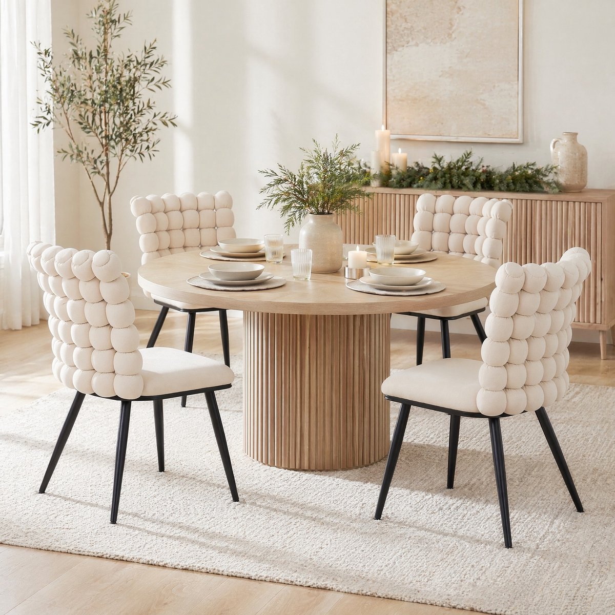 MEUNIQ Eetkamerstoelen set van 2 - gebroken wit velvet met zwarte metalen poten, moderne designstoelen voor eetkamer, woonkamer en garderobe