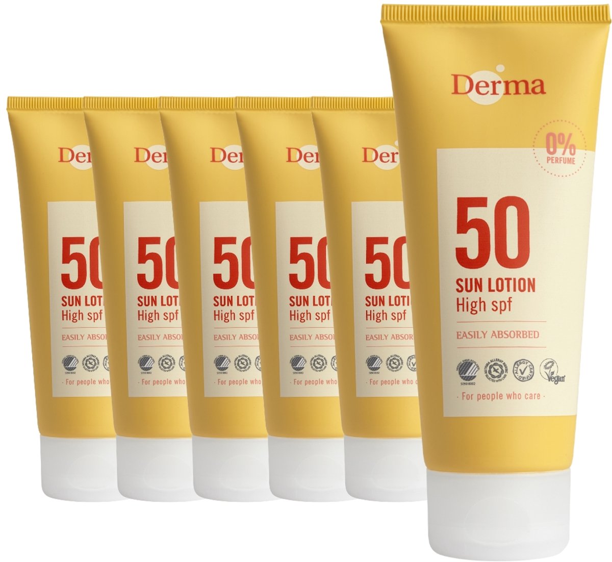 Derma Sun - Zonnebrand SPF50 6 x 100 ml - Hoge UVA en UVB Bescherming - Waterbestendig - Parfumvrij - AllergyCertified - met Aloe Vera, Glycerine en Vitamine E