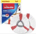 Vileda Turbo microfibre 2-en-1 recharge. Blanc avec rayures rouges. Multipack 1+1, 2 pièces.