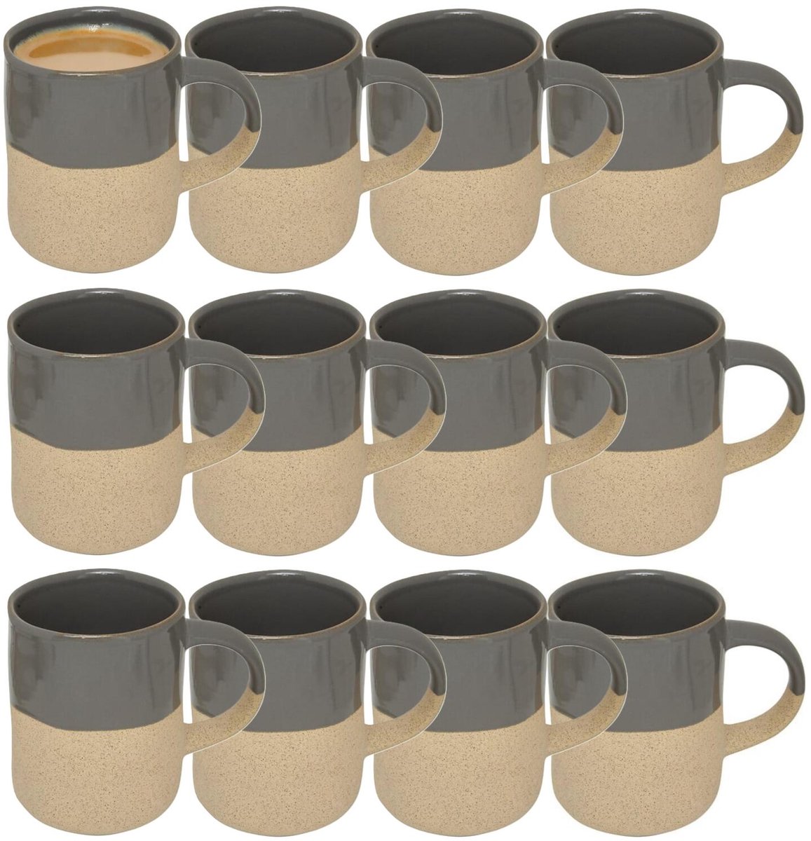 Secret de Gourmet koffie kopjes - Ancient Cairo - 12x stuks - grijs/beige - 340 ml - mokken - keramiek - met stijlvol decoratie motief
