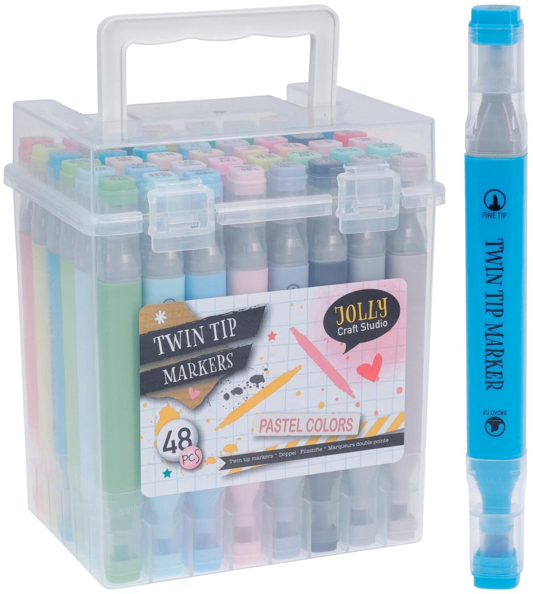 Free & Easy dubbele pastel viltstiften - DUO stiften - 48x stuks - dubbelzijdig - dikke en dunne punt - kleuren/tekenen