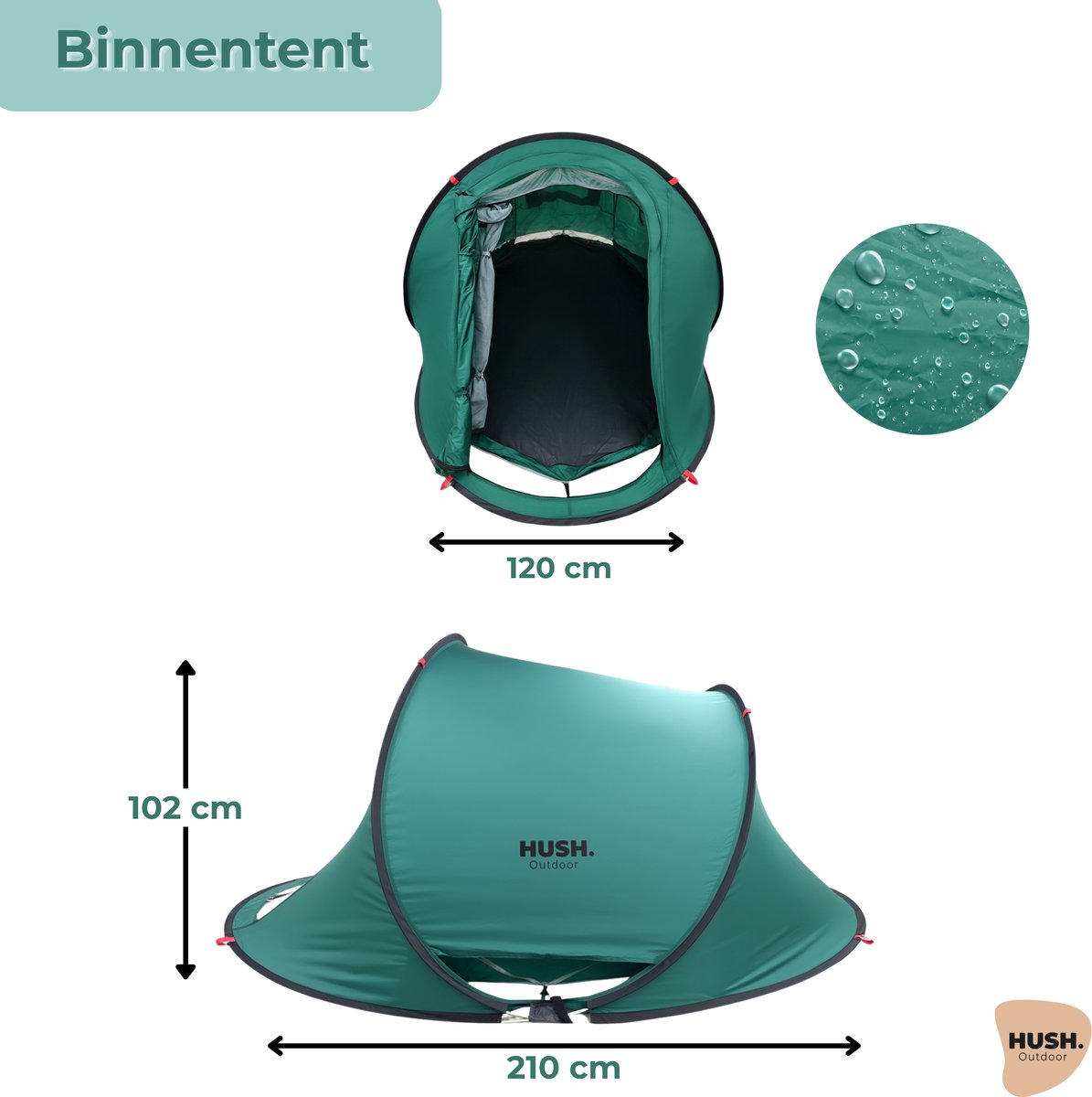 HUSH Outdoor campingtent 1 tot 2 personen groen thumbnail 2