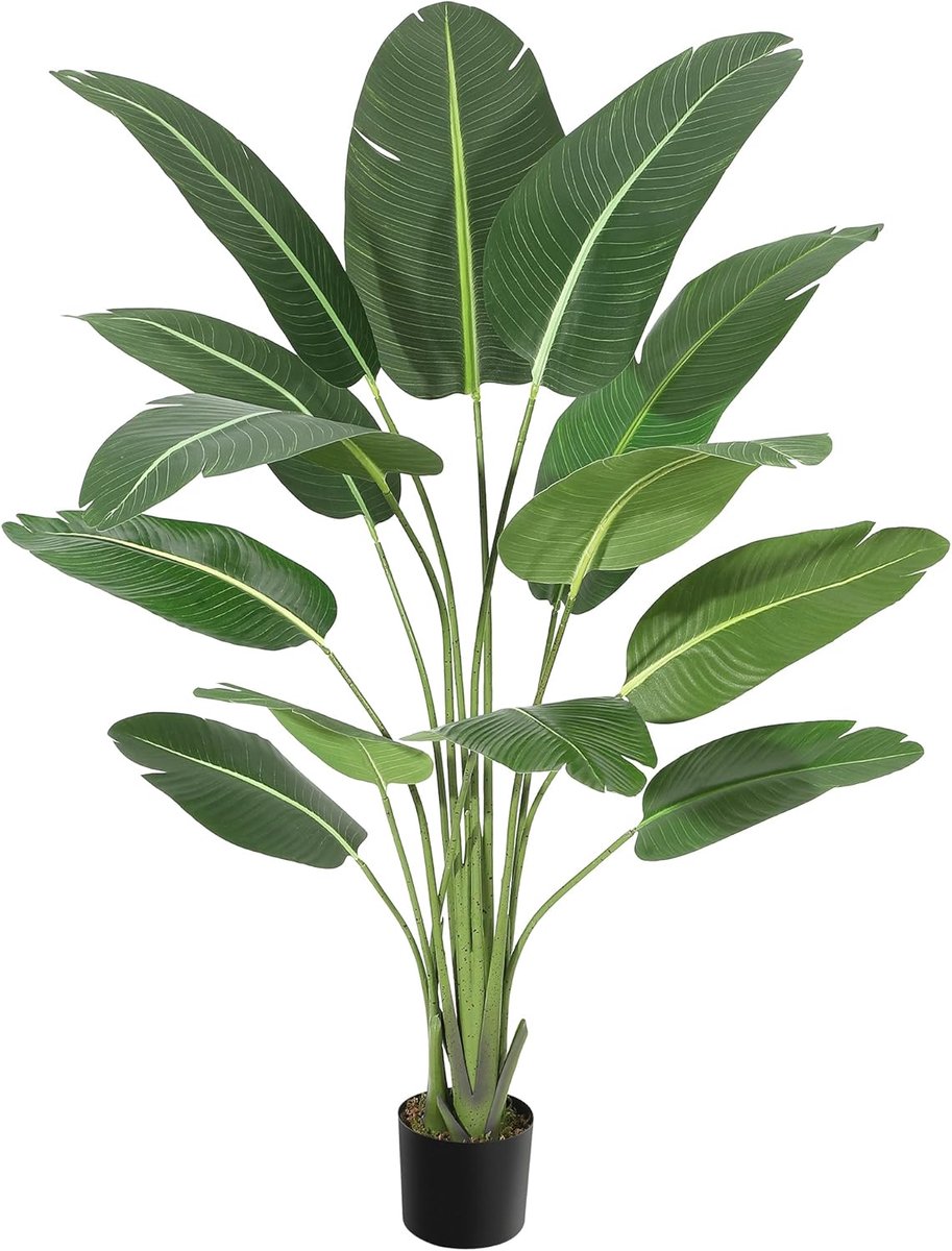 Levensechte kunstparadijsvogel boom – 180 cm hoge kunstpalm met 10 stammen, levensechte binnen- en buitengebruik bananenbladplant in pot voor thuis, kantoor en tuin