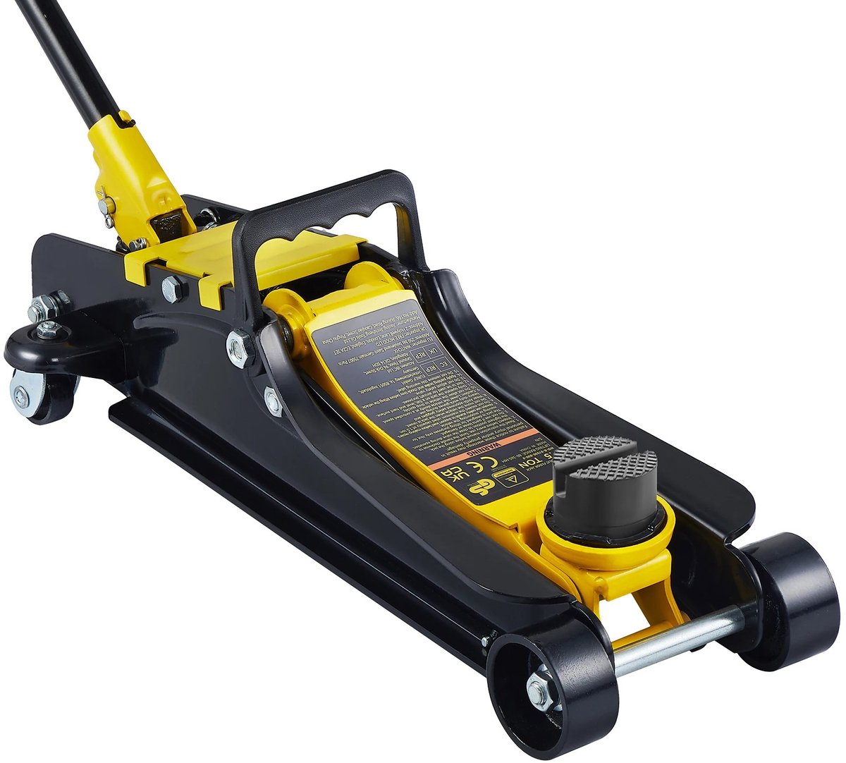 Sello! autokrik – hydraulische autokrik – laag profiel – hefvermogen 2,5 ton – hefbereik 8,5 tot 38 cm – rubberen beschermmat