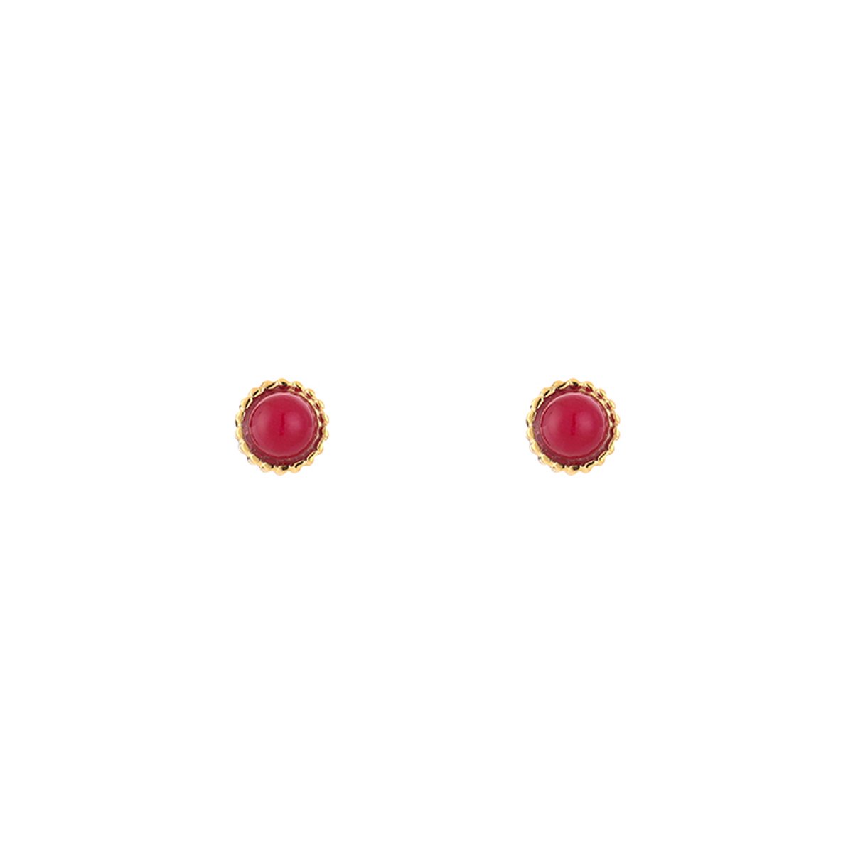 Stainless Steel Round Natural Stone Studs – Luxe Ronde Natuursteen Oorknopjes – RVS - Fushia