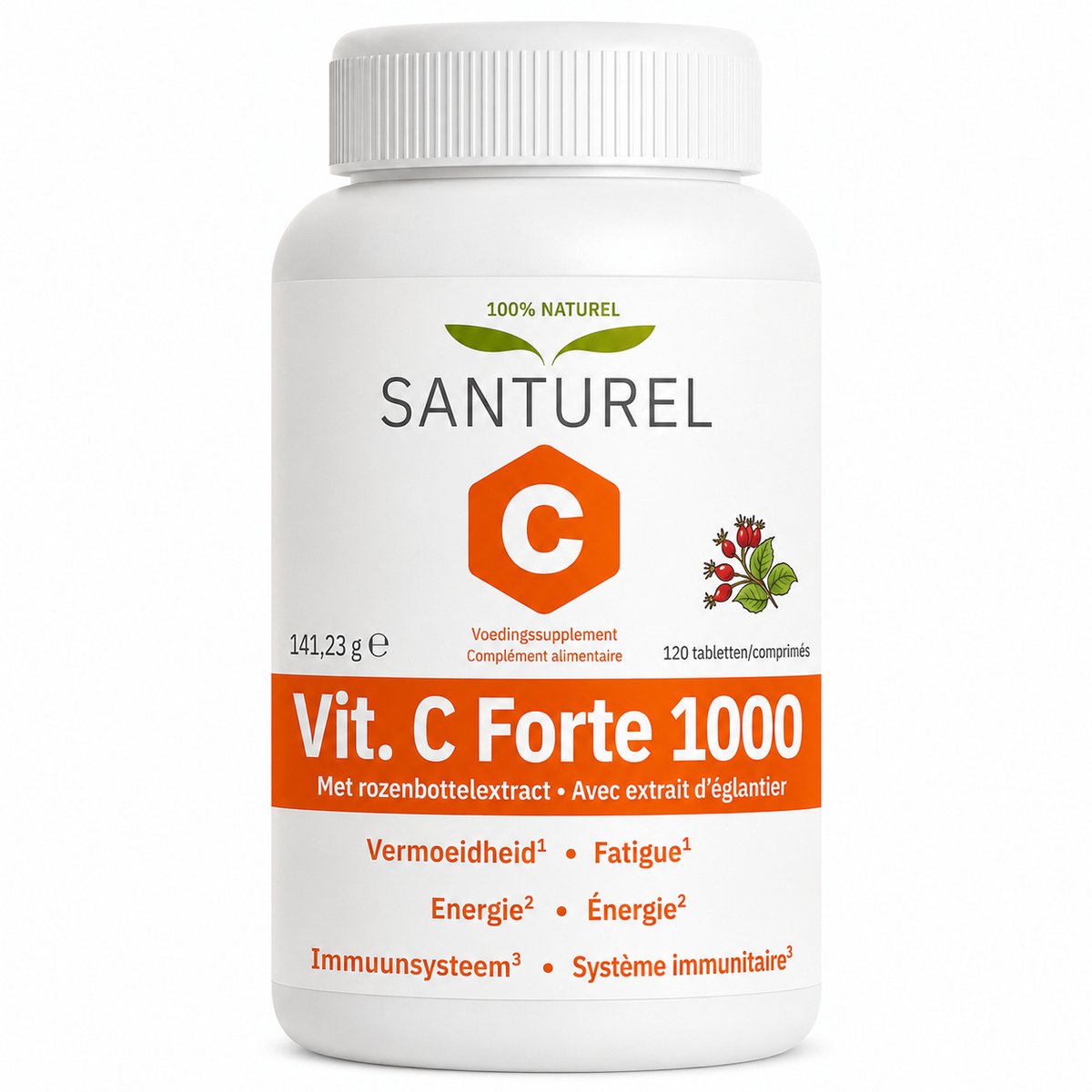 Santurel Dr. Descheemaeker - Vitamine C Supplement - 1000 mg Vitamine C - 100 mg Rozenbottelextract - 4 maanden - 120 Tabletten