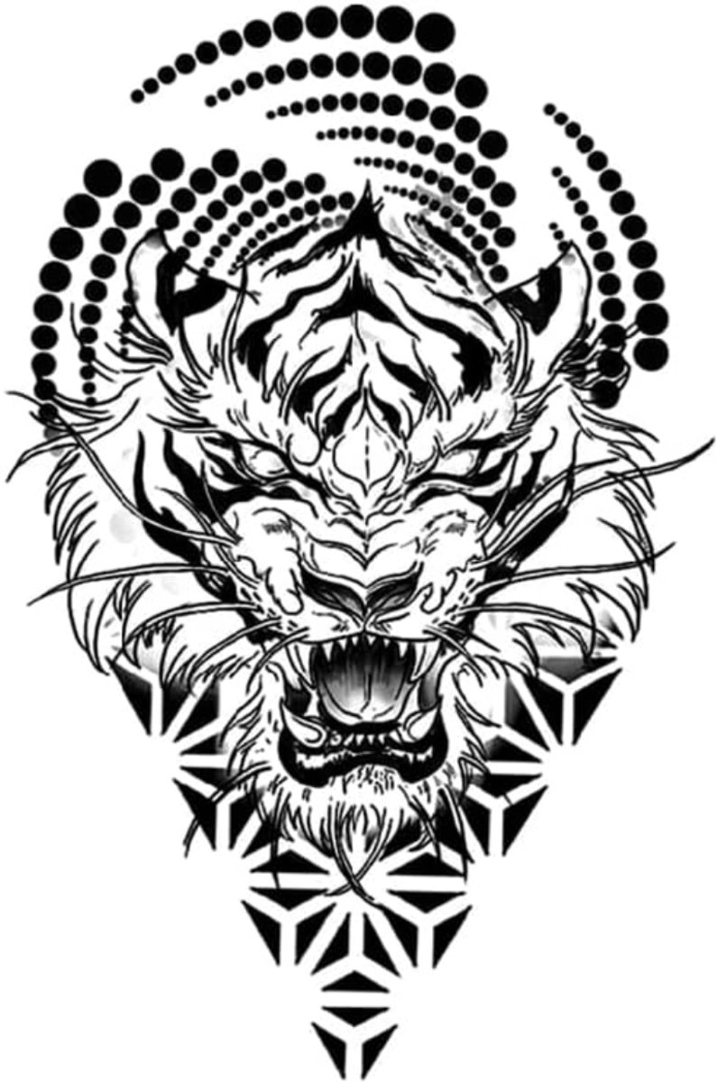 Temporary Tattoo Aziatische Tijger (A5 formaat) [Neptattoo - Tijdelijke tatoeage - Nep Fake Tattoos - Water overdraagbare festival sticker henna outfit tattoo - Glitter tattoo - Volwassenen Kinderen Jongen Meisje]