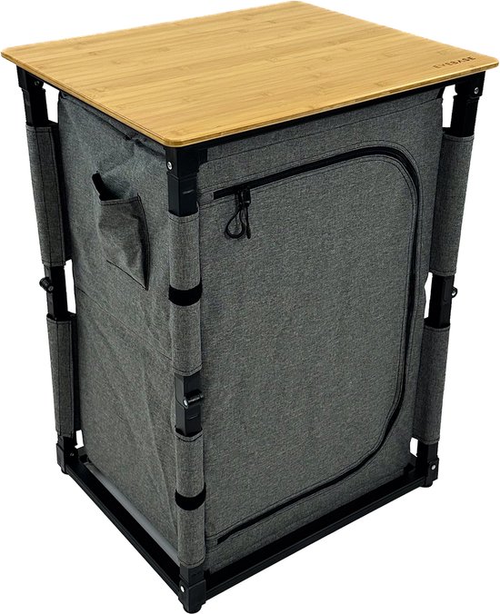 EveBase Flex 60 - Campingkast - Compacte Inklapbare Opbergkast - Bamboe - Grijs/Zwart — afbeelding 5