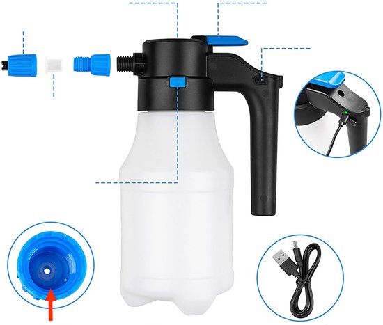 1,5L Elektrisch Schuimspuitpistool - Schuimspuit voor Autowassen - Draadloos Oplaadbare Spuit - Schuimspuit - PP+PE - Autowasgereedschap - Ingebouwde Batterij — afbeelding 2