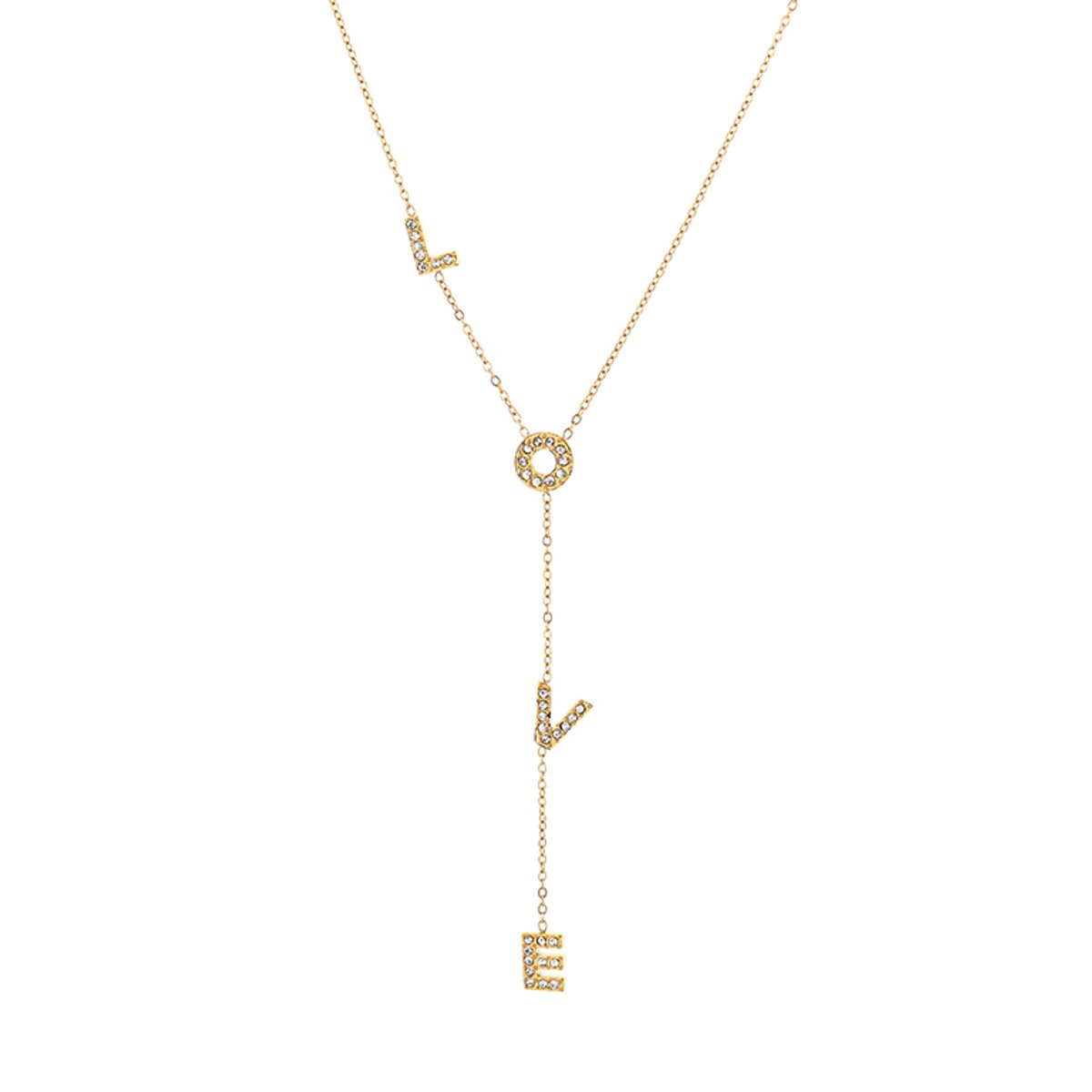 Sprankelende Dames Y-Ketting met 'LOVE' Letters & Fonkelende Zirkonia Steentjes