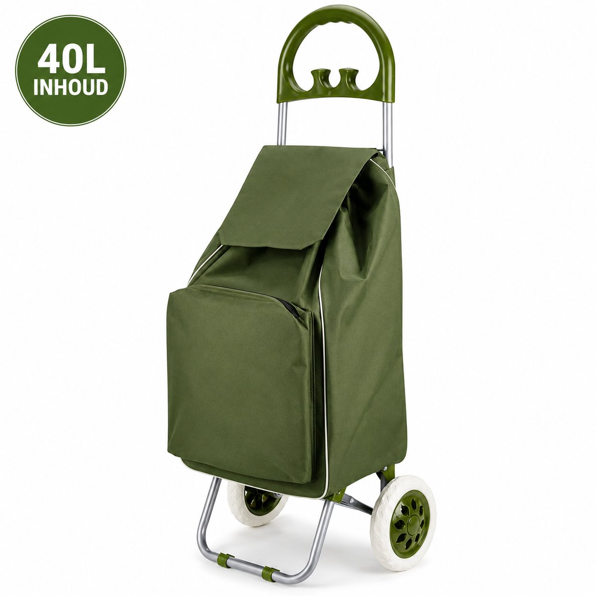HEM Boodschappentrolley 40L Groen - Boodschappenkar Op Wielen - Shopping Trolley - Boodschappenwagen - Opvouwbare Boodschappentas - Roltas Voor Boodschappen, Markt En Camping - Met HEM Microvezeldoekje