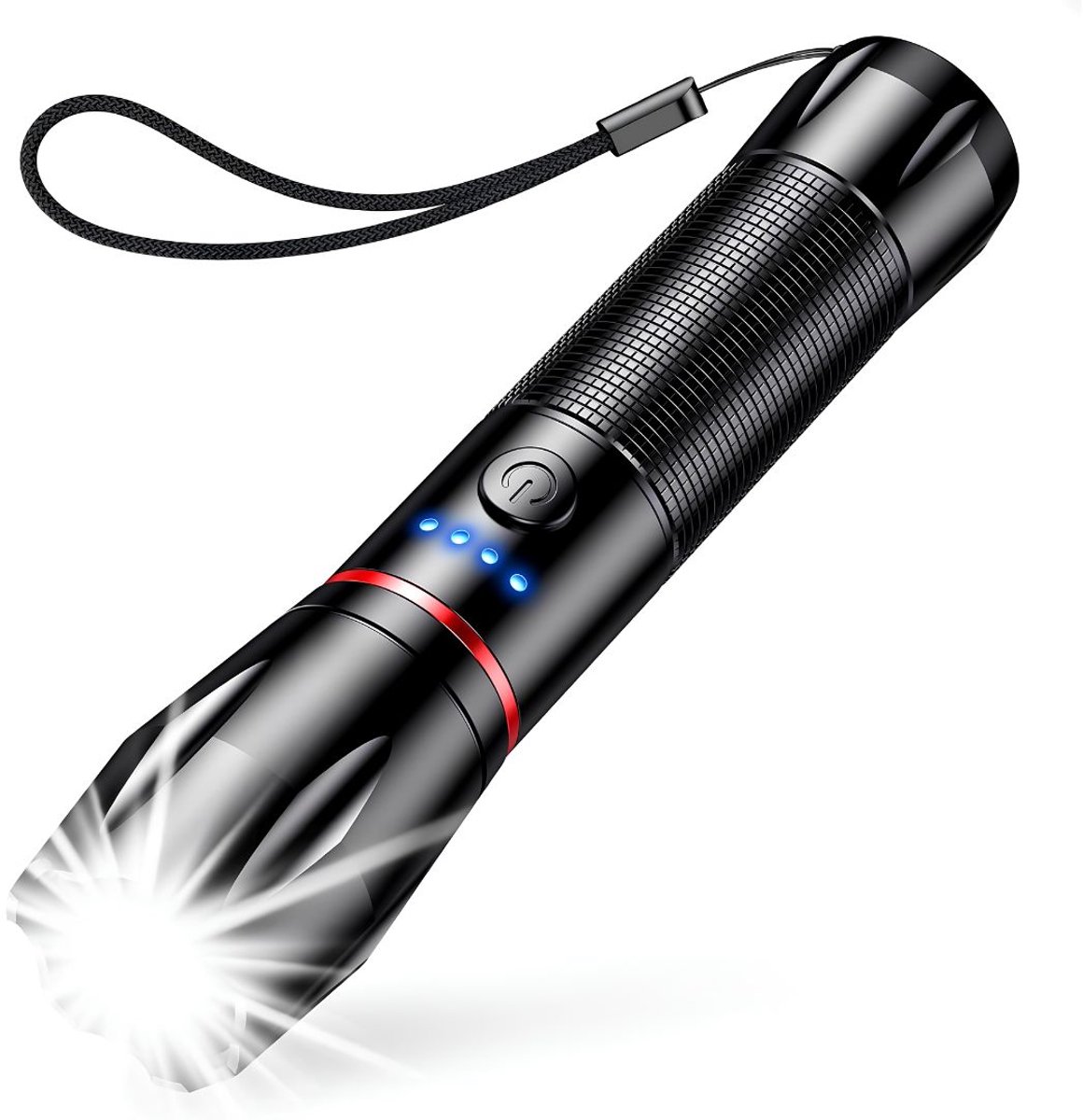 JCP® Zaklamp LED - Oplaadbaar - Voor Kamperen, Wandelen, Noodgevallen, Klussen - Zwart - 146cm x 32cm x 30cm
