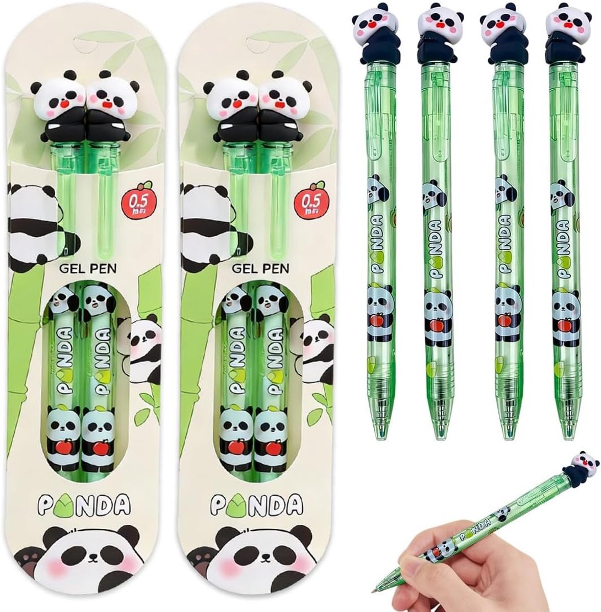 Gelpennen Panda Set - Schrijfgerei Pennen - Leuk Schrijven - 0.5mm Nauwkeurige Punt - 4 stuks - Zwart